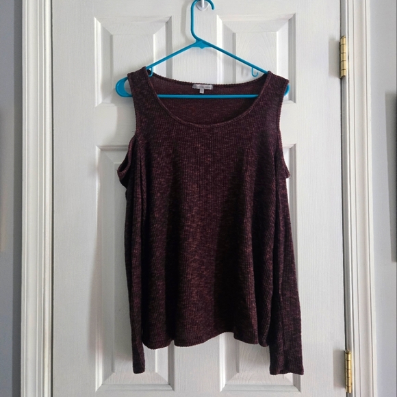 Maroon Soft Cold Shoulder Top - Picture 1 of 5